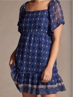 Anthropologie MAEVE Flutter Sleeve Shirred Open Back Mini Dress Size 3X